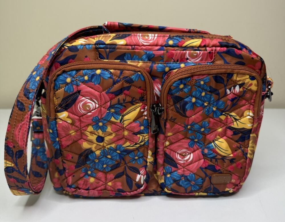 Lug Navigator Crossbody Copper Floral Print Nylon Multi Compartment Travel Bag